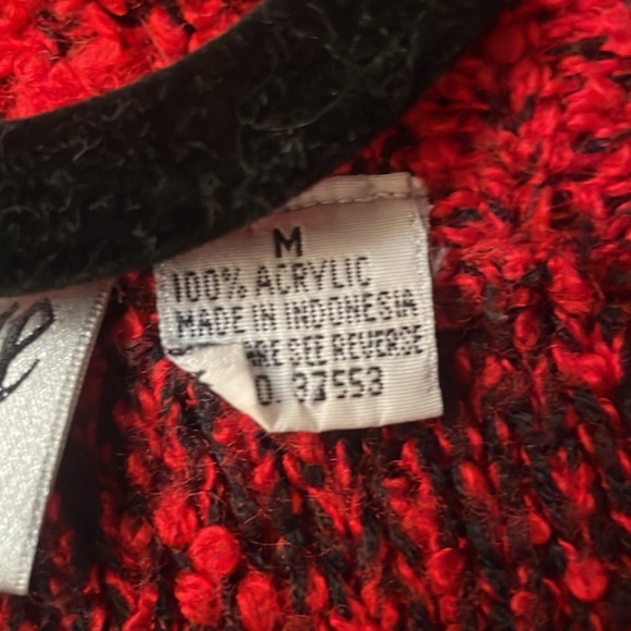 Vintage red acrylic open front knit cardigan - Picture 4 of 6